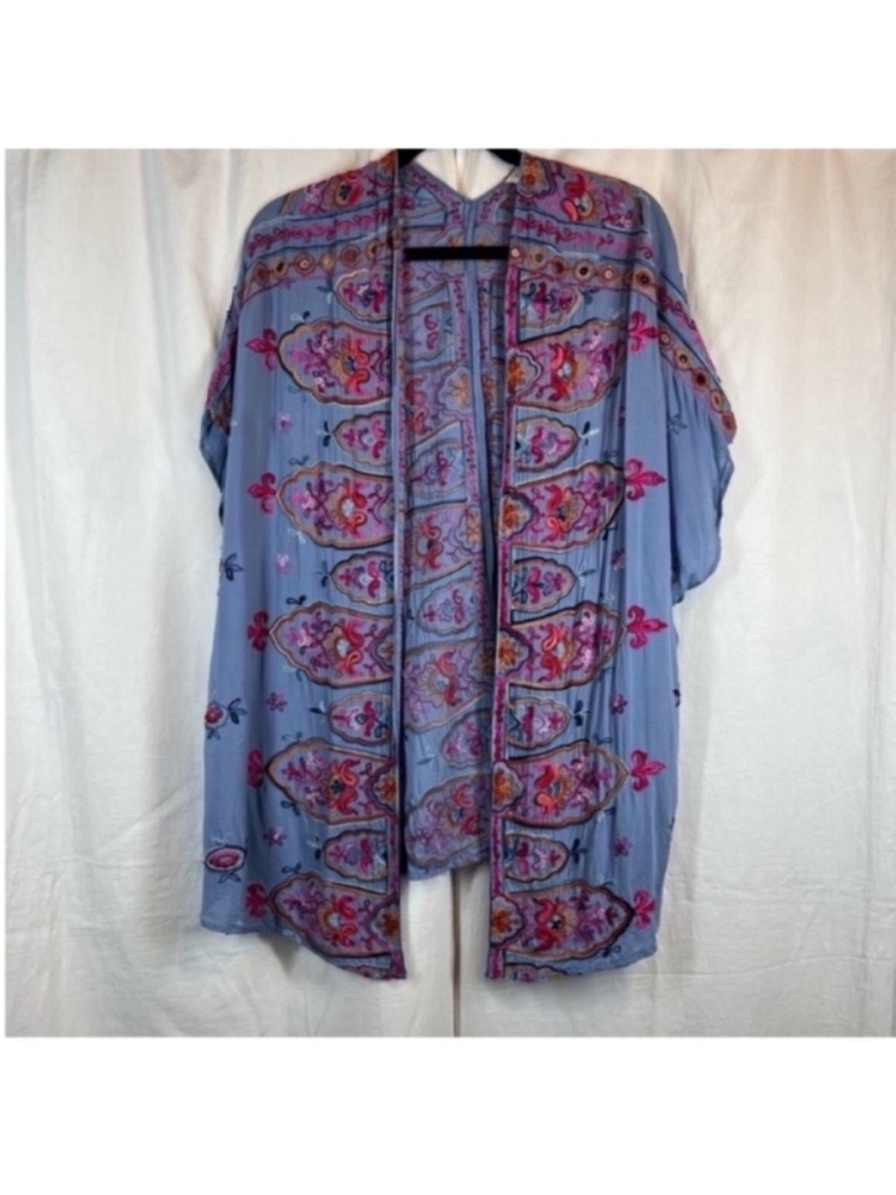 Socialite floral embroidered multicolor Open front Kimono cardigan boho
